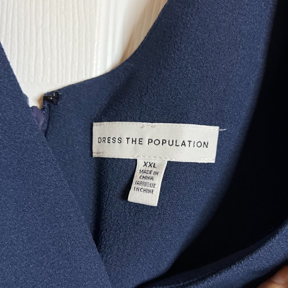 Dress The Population Sandra Plunge Crepe Trumpet Gown in Midnight Blue Size XXL - Picture 6 of 10